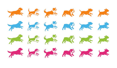 Obraz premium Joyful Jumping Dog Silhouette Logo Collection in Four Color Variations