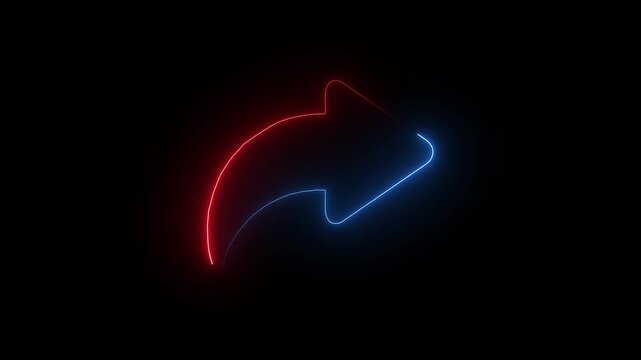 Curved Neon Arrow Sign Glowing on Black Background Motion Graphics Element 4 k video