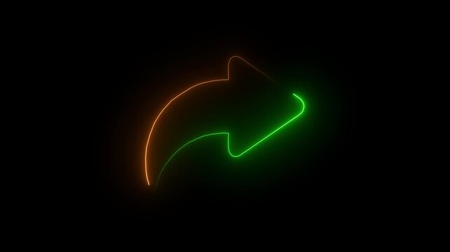 Curved Neon Arrow Sign Glowing on Black Background Motion Graphics Element 4 k video