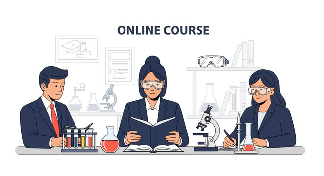 Diverse students learning science in an online course setting.