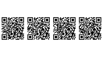Fototapeta premium Row of four identical black and white qr codes for digital scanning and link authentication.
