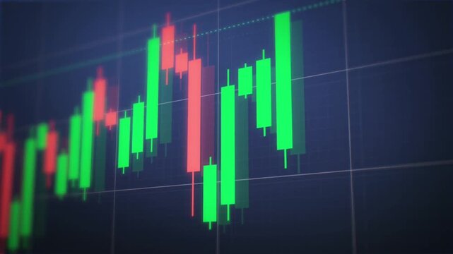 Financial Stock Market Candlestick Chart Animation Red Green Bars Up Down Trend Data Analysis
