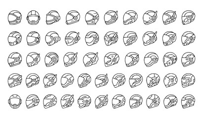 Futuristic Sci Fi Helmet Outline Icon Set Minimal Line Art Vector Collection © MD