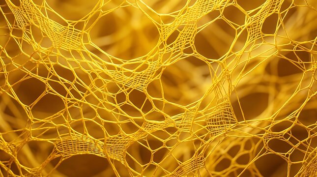 Abstract Golden Neural Network Concept with Intricate Organic Mesh and Interconnected Fibers