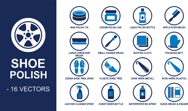 Shoe care and polish vector icons set