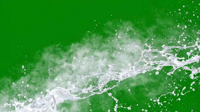 Dynamic Milk Splash and Mist on Green Screen