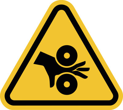 Entanglement hazard warning sign vector icon &ndash; rotating rollers danger symbol