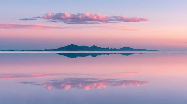 Vast Salt Flats Mirror Reflection at Pastel Twilight