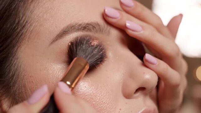 Applying Sparkling Gold Eyeshadow Close-Up