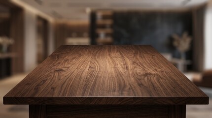 Fototapeta premium Ultra realistic dark walnut wooden tabletop with elegant wood grain, luxury copy space background for premium products, branding, advertising, mockup, cosmetic, jewelry, and watch display.