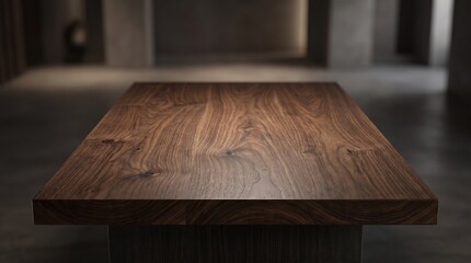 Fototapeta premium Ultra realistic dark walnut wooden tabletop with elegant wood grain, luxury copy space background for premium products, branding, advertising, mockup, cosmetic, jewelry, and watch display.