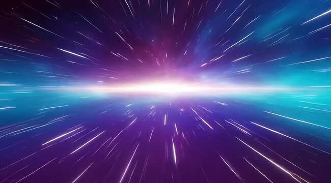 hyperspace travel through a colorful starfield with light streaks, deep space nebula background, warp speed visual effect for sci-fi motion graphics