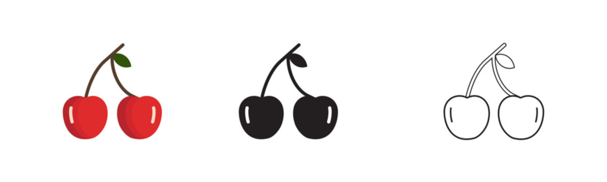 Cherry fruit icon set. Fresh sweet berry. organic agriculture harvest concepts. healthy raw food icons. summer orchard dessert indicators.