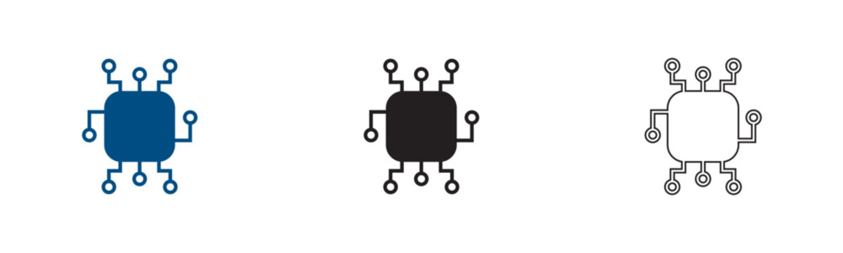 Microchip processor icon set. Integrated circuit hardware. digital technology and computer concepts. central processing unit cpu icons. electronic motherboard indicators.