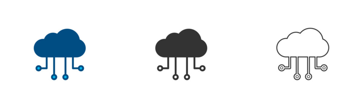 Cloud computing icon set. Data storage network. digital technology concepts. cloud circuit connection icons. server database hosting indicators.