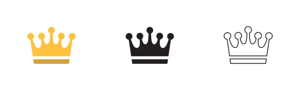 Crown icon set. Royal king queen majesty. luxury wealth authority concepts. premium quality success icons. empire coronation leader indicators.