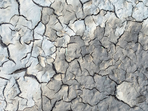 The surface of the earth was cracked by drought, cracks and erosion in the soil. Brown dry soil or cracked ground texture background. clay soil texture after water dry out and arid.

