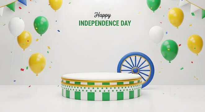 Independence day celebration with podium and balloons 3d render