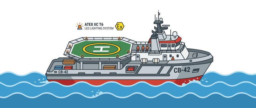 Offshore Support Vessel with Helideck and ATEX LED Lighting System