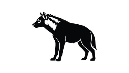 Fototapeta premium Black and white silhouette of a wild hyena standing in profile showing its distinctive mane and strong body shape.