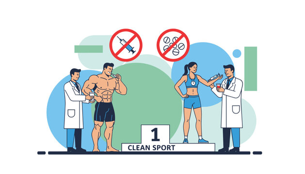 Doctors testing athletes for performance enhancing drugs to promote a clean sport environment at the podium of a competition.