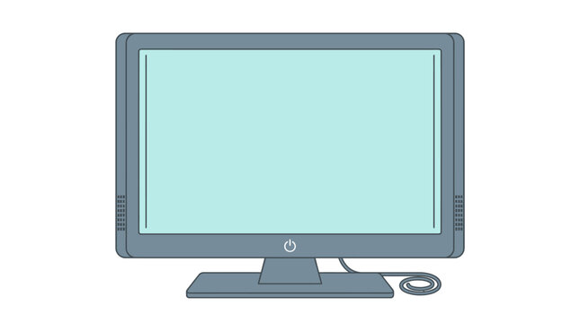 Eine flache Computermonitor-Illustration mit einem leeren hellblauen Bildschirm, der als Vorlage f&uuml;r digitale Inhalte oder Benutzeroberfl&auml;chen-Designs dient.
