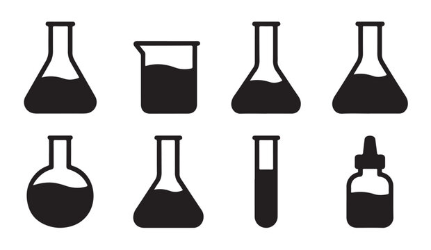 Chemistry lab flasks set vector collection with various glass containers.