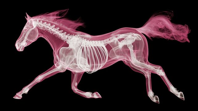 Anatomical Study of a Galloping Horse Showcasing Skeletal Structure in Mid-Stride Motion
