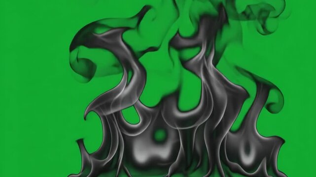 Stylized black flames rising on chroma key green screen background