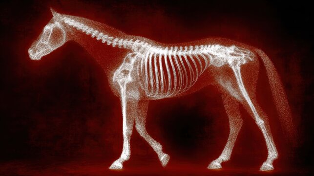 Detailed X-ray Image of a Horse Skeleton Revealing Equine Anatomy and Bone Structure