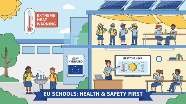 European schools champion student health and safety, implementing vital measures and awareness programs to combat extreme heat waves driven by climate change