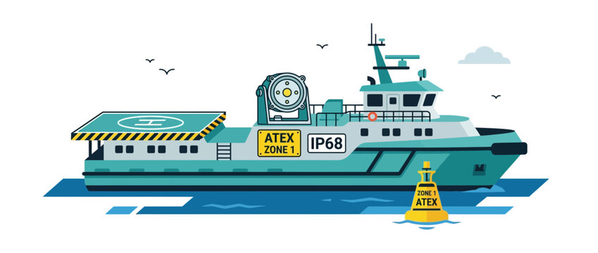 Offshore Support Vessel with ATEX Zone 1 and IP68 Rating, Helideck, Buoy
