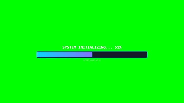 Retro system initializing with progress bar and percentage on vibrant green screen