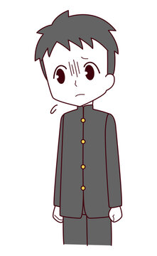 青ざめて落ち込む学ランを着た男子生徒のイラスト