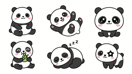 Obraz premium Set of cute panda bear stickers in various poses.
