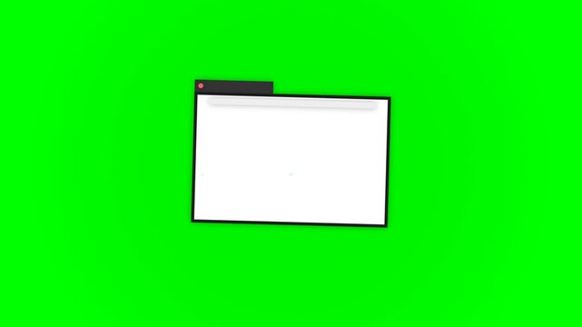 Blank web browser window mockup on green screen background for digital interface overlay