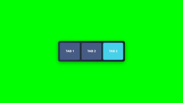 Animated UI tabs selecting sequentially on a chroma key green screen, ideal for user interface design and digital applications.