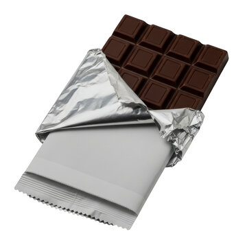 Dark chocolate bar wrapped in silver foil isolated on white background isolated on transparent background