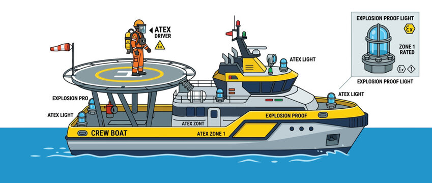 Explosion Proof Crew Boat with ATEX Driver and Helipad, Offshore Industry Vessel