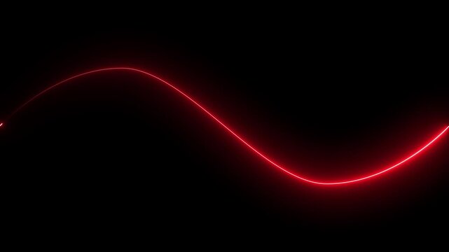 Abstract red glowing light wave line moving across a dark background representing energy flow and digital technology motion in a simple modern style design perfect for futuristic graphic concepts