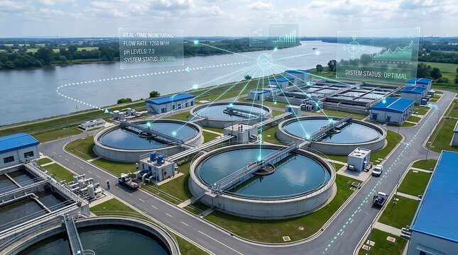 Advanced wastewater treatment facility with smart monitoring technology ensuring efficient water management