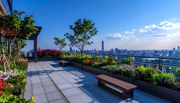 Rooftop Oasis - A Serene Escape with City Skyline Views.