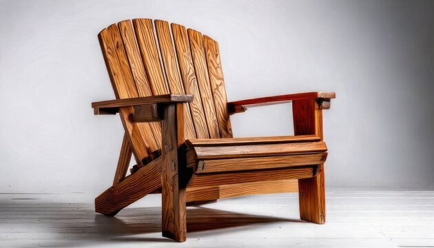 Rustic Wooden Adirondack Chair - Comfortable Outdoor Seating for Relaxation.