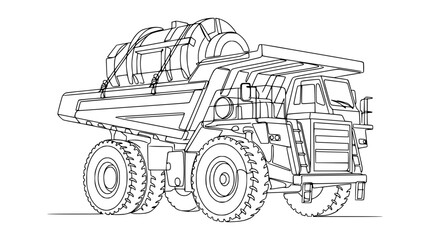 Line Art Mining Dump Truck with Large Tank Cargo © Tani