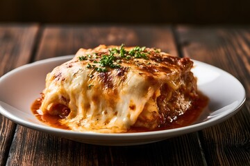 Fototapeta premium Homemade Lasagna with Melted Cheese Close-Up