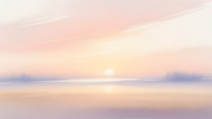 Fototapeta premium A pastel watercolor painting depicting a sunlit horizon over water with blurred landforms abstract aesthetic art atmosphere blur calm