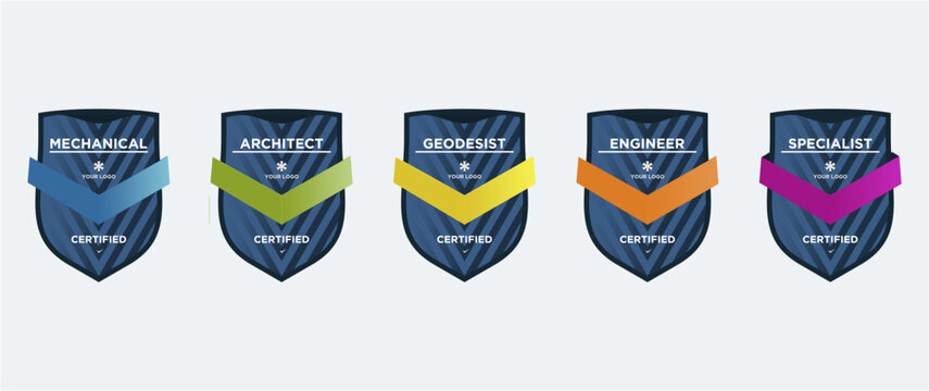 Vintage Military Badge Collection with Chevron Shield Emblem Vector Set