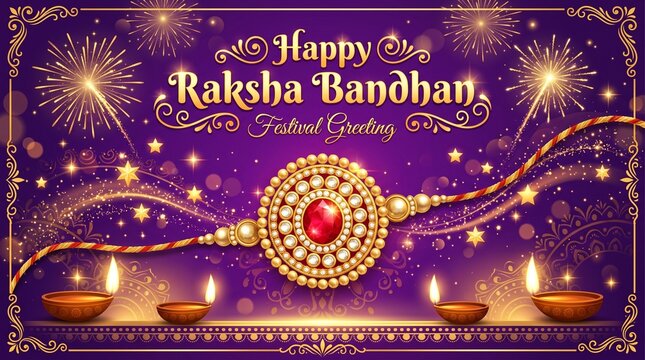 Happy Raksha Bandhan Hindi Calligraphy Design Template with Rakhi Illustration of banner, poster or greeting card design