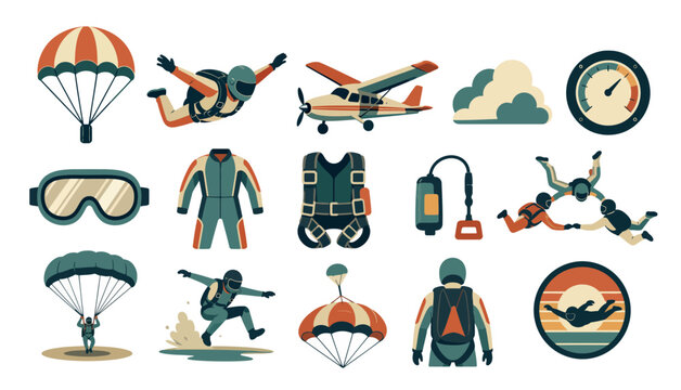 Parachuting Sports Adventure Icons.