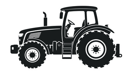 Obraz premium Agricultural tractor in side profile view with large rear wheels and enclosed cabin